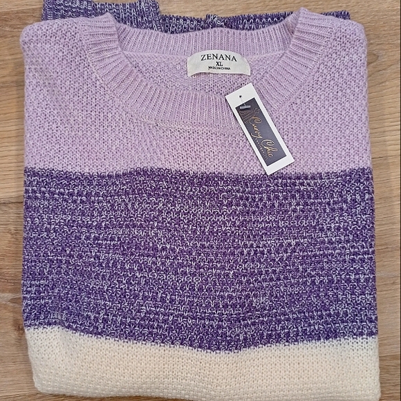 NWTS Plus Size Zenana Purple Color Block Woven Pullover Sweater - Picture 11 of 12